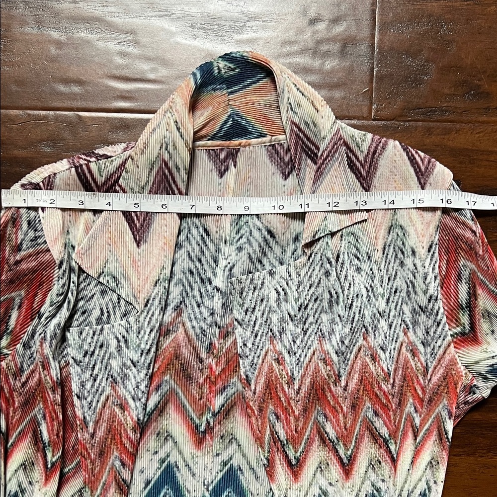 Multi-Color Boho Chevron Pleated Trench Duster Jacket with Belt - One Size - Picture 7 of 15